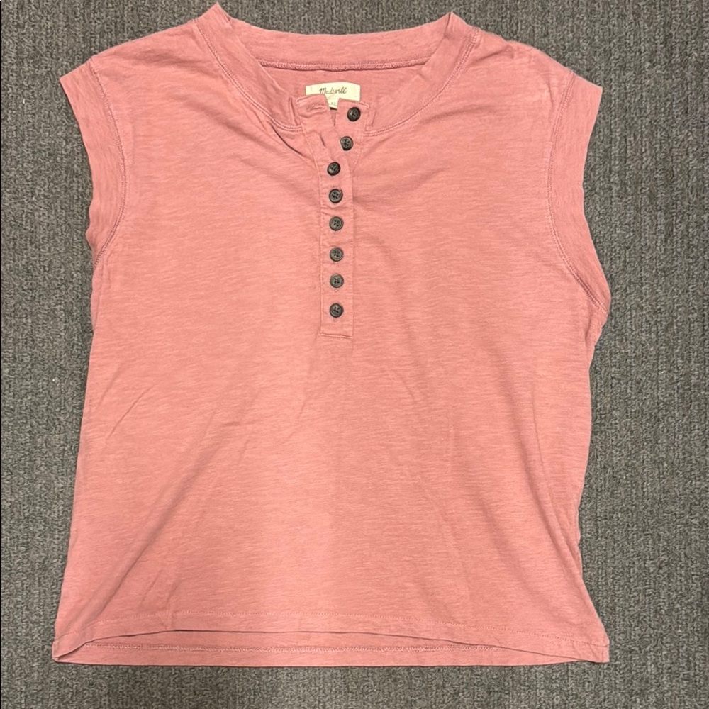 Madewell Pink Cap Sleeve Polo Crop Tee